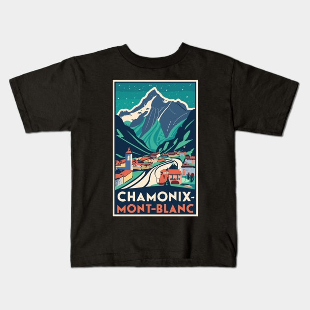 A Vintage Travel Art of Chamonix-Mont-Blanc - France Kids T-Shirt by goodoldvintage